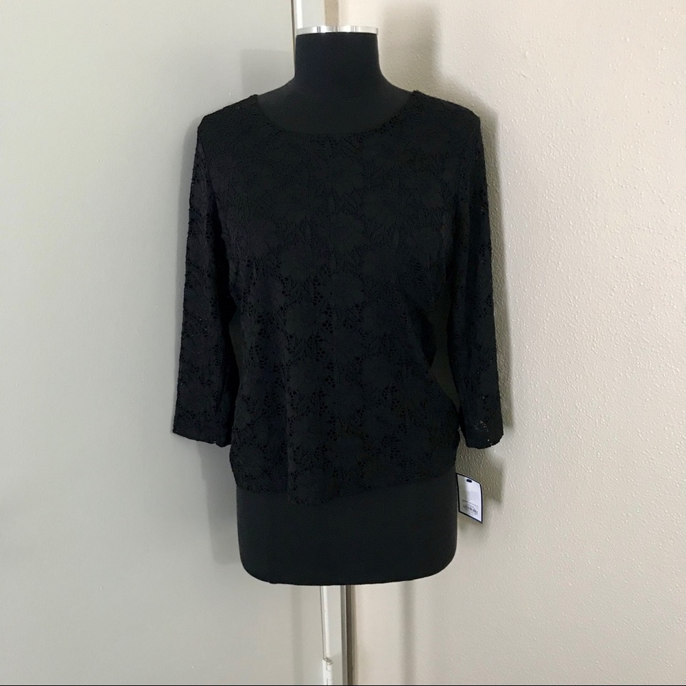 *NWT* Croft & Barrow Black Top with Lace overlay.